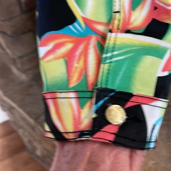 NWOT Diane Gilman colorful tropical jacket w/ gold buttons & embellishments. 2X - Picture 9 of 13